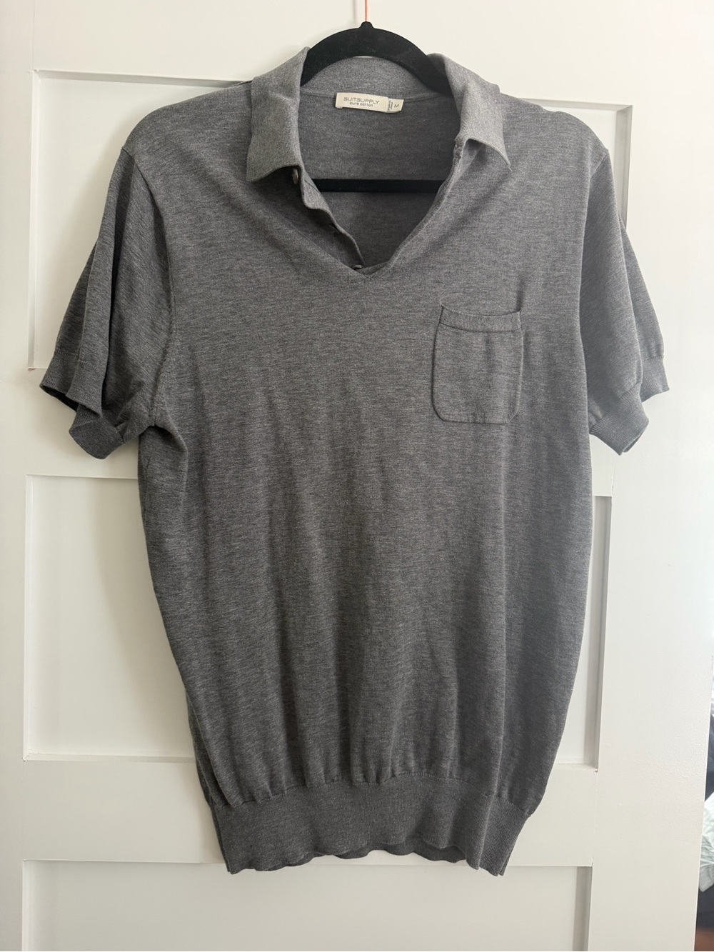 Suitsupply Pure Cotton Fine Knit Polo Shirt Grey Johnny Collar Pocket